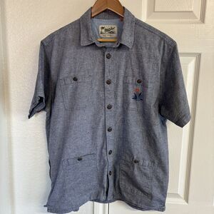 Howler Brothers Gray Button-Up Embroidered Denim Guayabera Shirt Size L